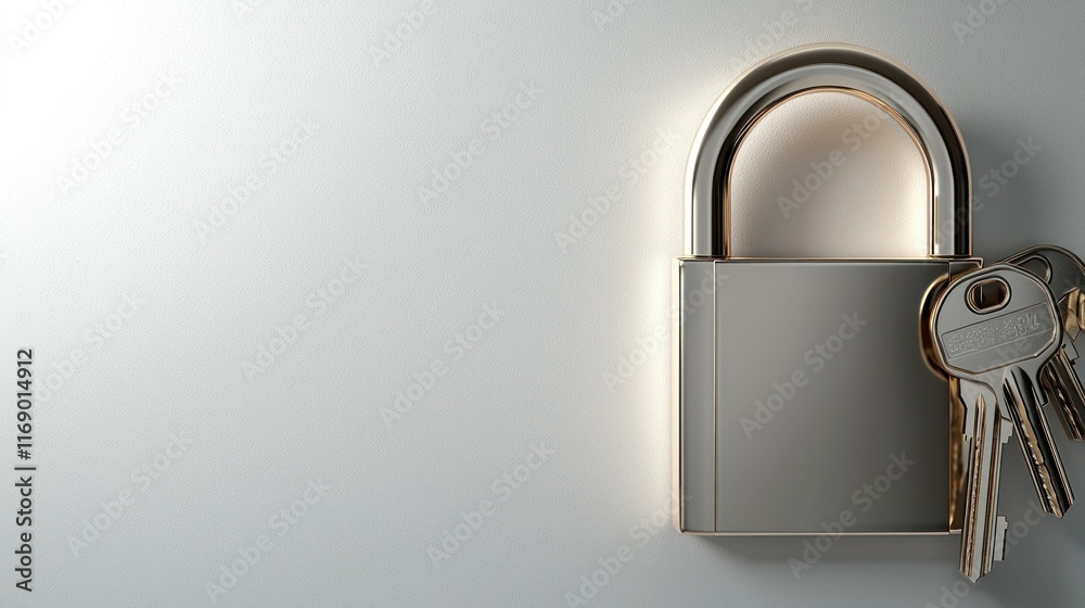 Fototapeta premium Gold & silver padlock with keys on white background.