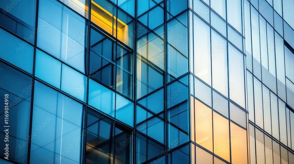 Obraz premium Modern Glass Building Facade at Dusk