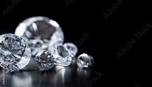 lab grown diamonds close up on black background with copy space photography for jewellery business content