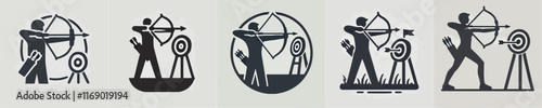 collection of character vector icons of a person practicing archery silhouette
