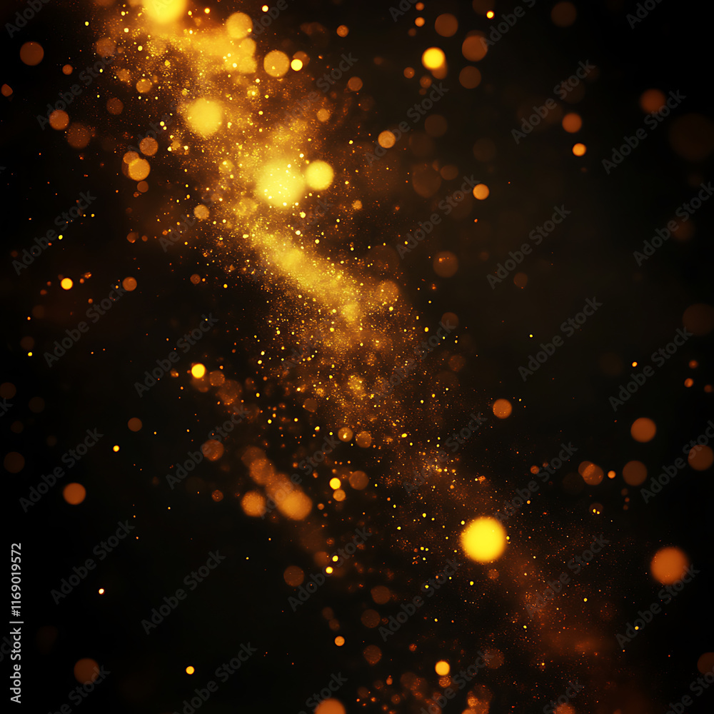 Fototapeta premium Golden glitter particles on black background.