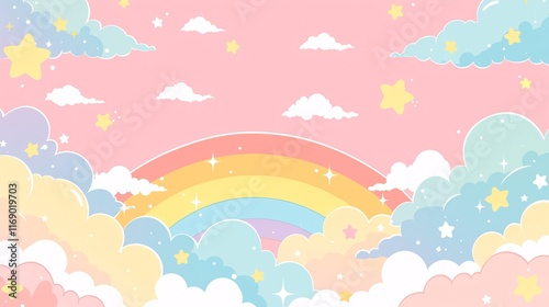 Cute rainbow on pattern background