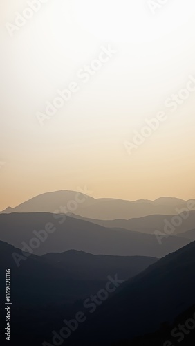 Silhouette of mountains in the setting rays of the sun, Peloponnese, Greece