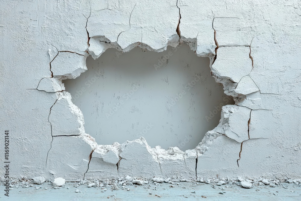 distinctive hole in a clean white wall offering a glimpse into a hidden world beyond symbolizing potential and the idea of breaking through barriers