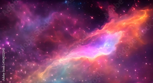 Nebula Dance the vibrant colors of a nebula, with the camera panning to showcase the swirling gases and dust forming new stars