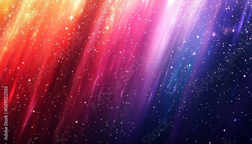 Colorful abstract background with light rays and glowing particles. Colorful space