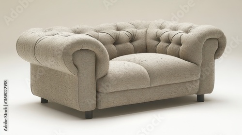 Beige tufted two-seater sofa on white background. photo