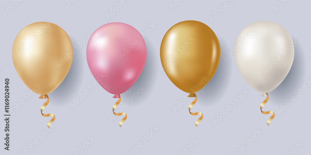 Realistic balloon ensemble with happy birthday balloon elements