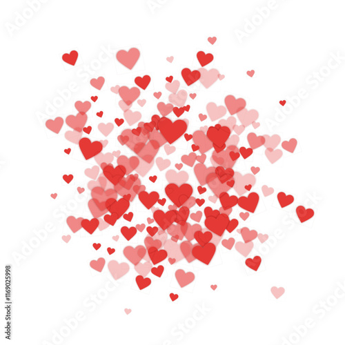 Red hearts scattered on white background.