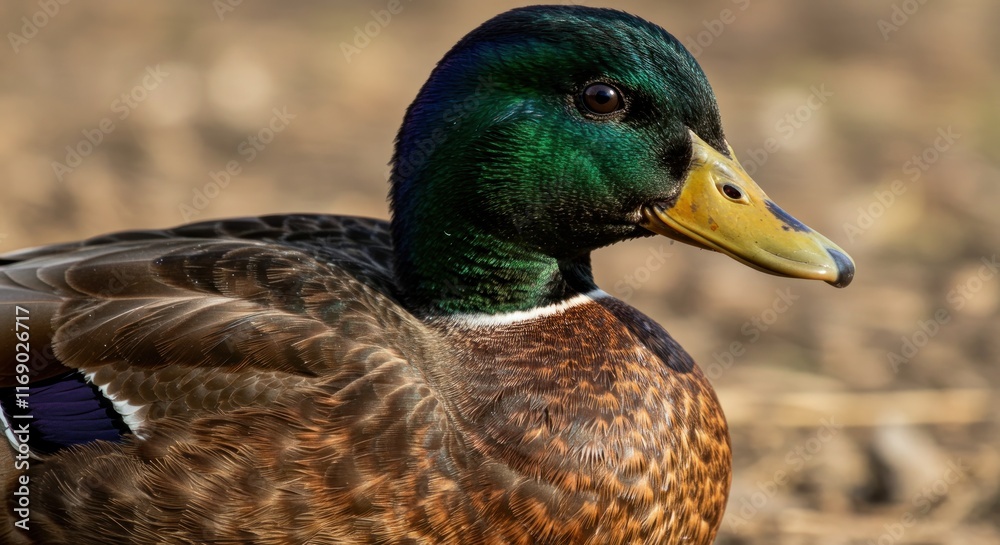 Male Mallard Duck Close Up Portrait Showing Detail Male Mallard Duck Close Up Portrait Showing Detail