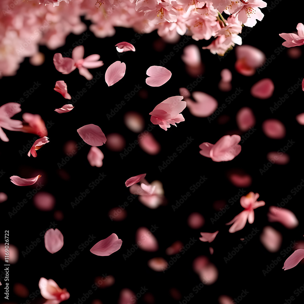 Pink cherry blossoms falling on black background. Pink cherry blossoms falling on black background.