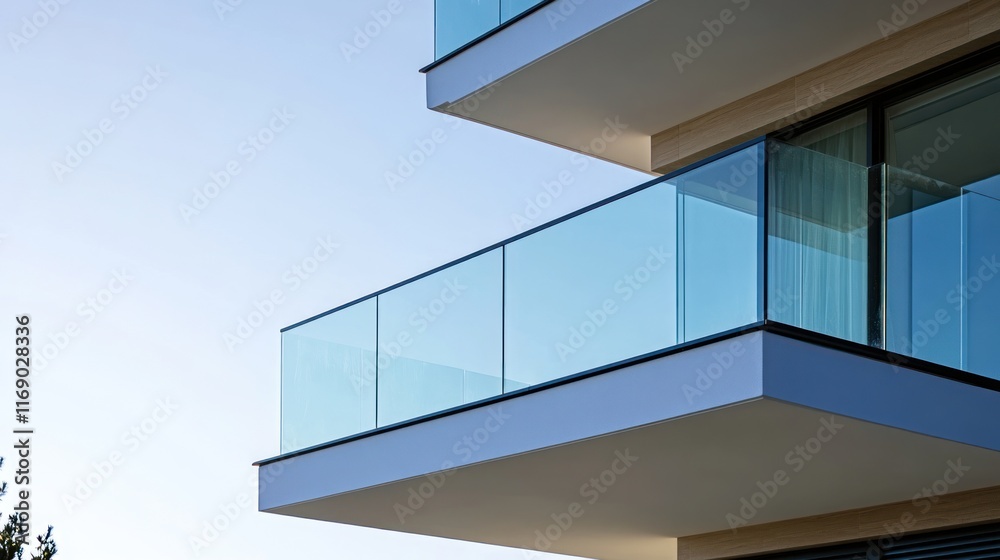 Fototapeta premium Modern Glass Balcony Architecture: A Study in Minimalist Design