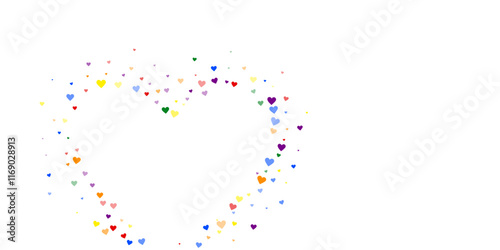 Rainbow colored scattered hearts. LGBT valentine