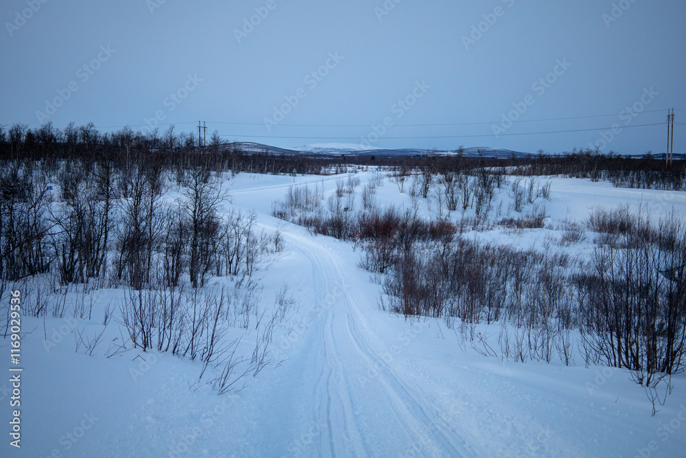 Winter wonderland in Swedish Lapland. Winter landscape from Kiruna, Luossuvaara area. Winter wonderland in Swedish Lapland. Winter landscape from Kiruna, Luossuvaara area.