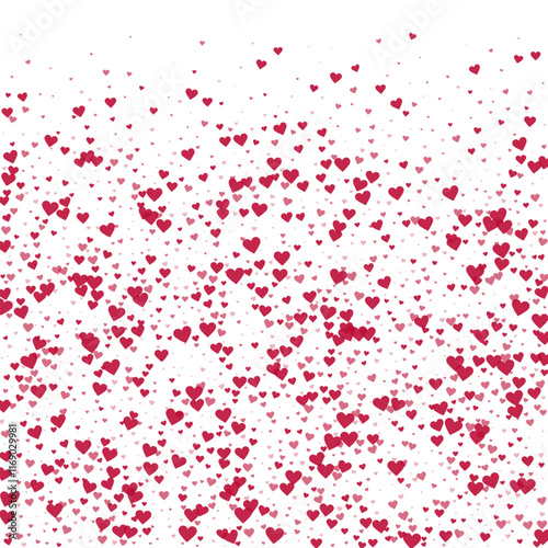 Red hearts scattered on white background.