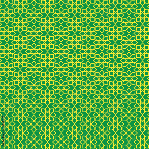 Green background with arabian geometric pattern. Islamic card