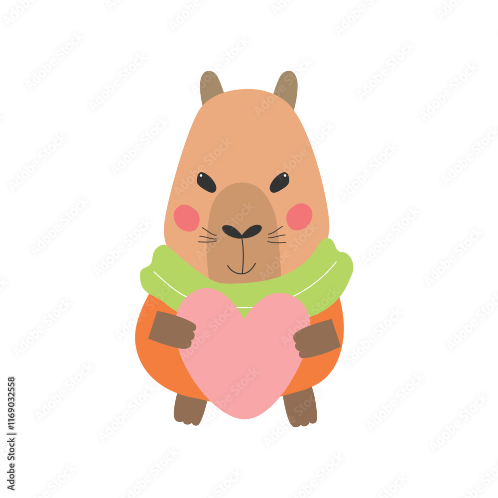 Capybara with heart vector illustration for Valentines day. Capybara with heart vector illustration for Valentines day.
