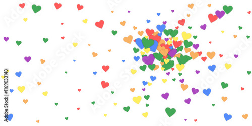 Rainbow colored scattered hearts. LGBT valentine