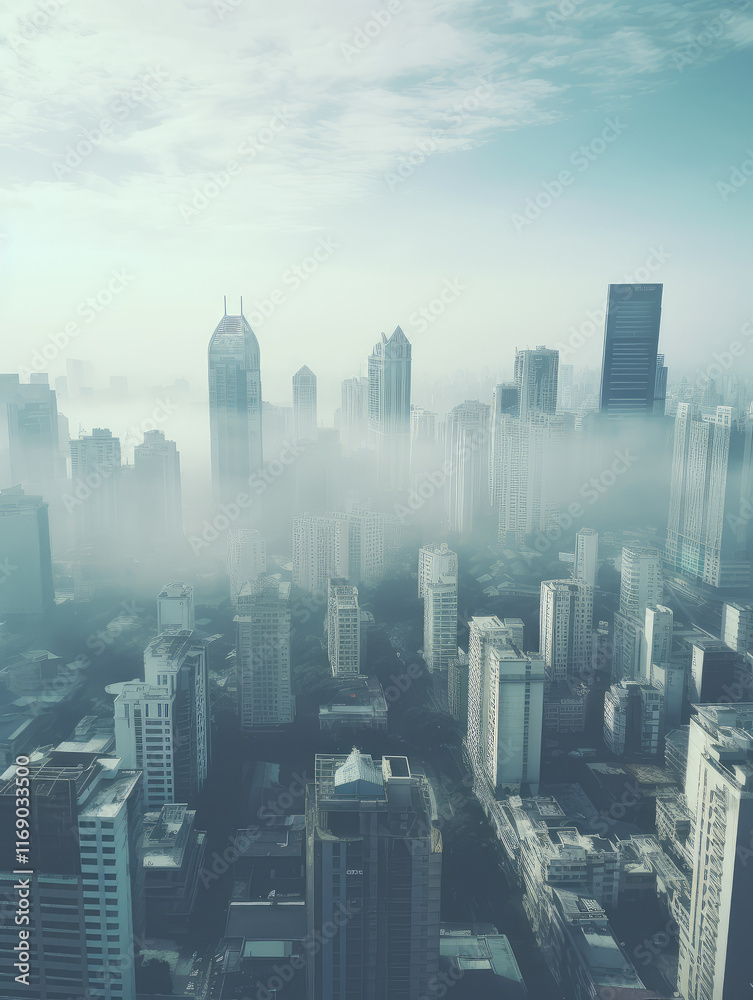 Fototapeta premium Mysterious Cityscape Enveloped in Mist