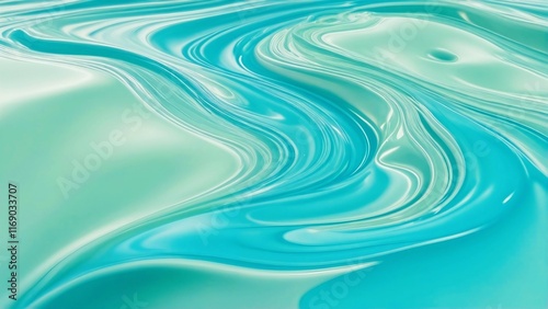 3D abstract generative ai image in pastel blue and green colors, reflecting the energy of health and wellness, with elements such as flowing water and circular patterns