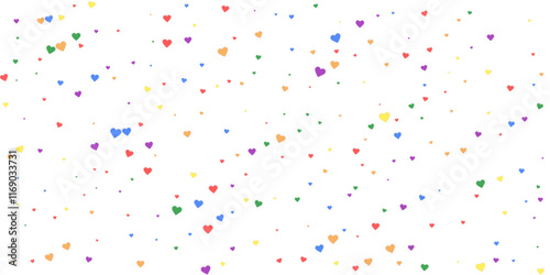 Rainbow colored scattered hearts. LGBT valentine