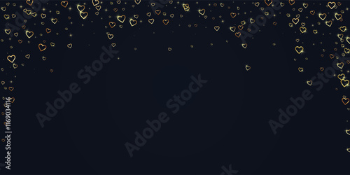 Gold hearts scattered on black background.