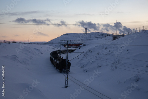 Winter wonderland in Swedish Lapland. Winter landscape from Kiruna, Luossuvaara area. photo