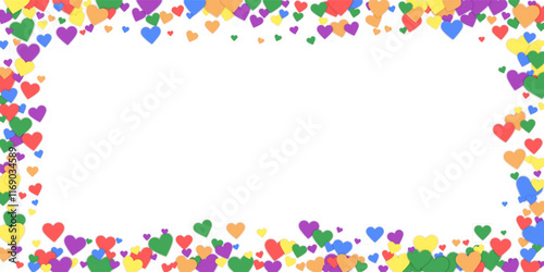 Rainbow colored scattered hearts. LGBT valentine