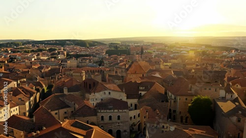 Aerial View of Reggio Emilia at Sunrise: Drone Footage Revealing City Center and Skyline