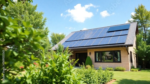 Eco Friendly House With Solar Panels On Roof