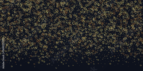 Gold hearts scattered on black background.
