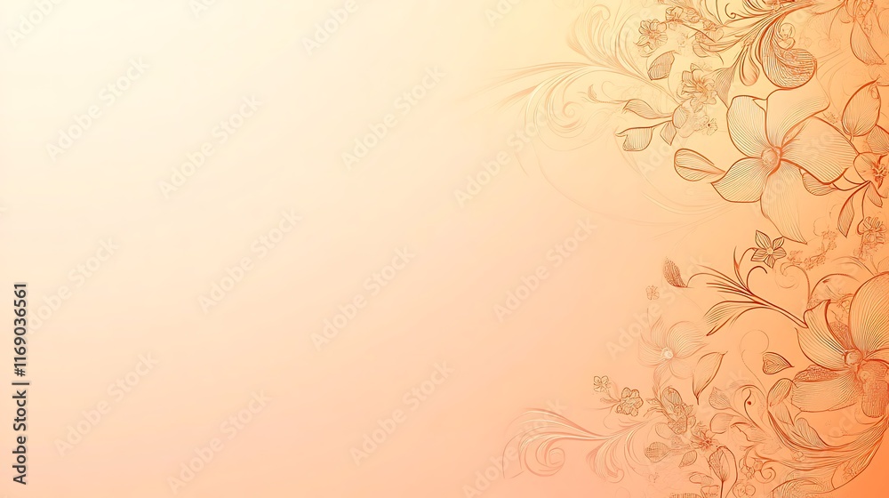 Peach Background With Delicate Floral Design Peach Background With Delicate Floral Design