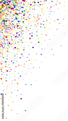 Rainbow colored scattered hearts. LGBT valentine