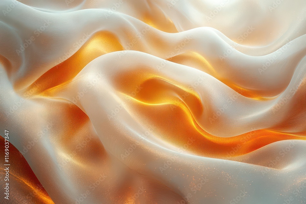 Fototapeta premium elegant white gold material featuring smooth golden curled lines highlighted by soft yellow and light orange tones creating a luxurious and sophisticated visual on a minimalist background