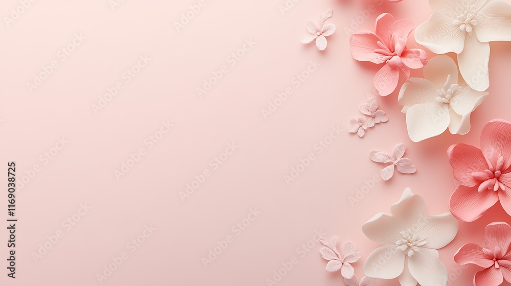 Naklejka premium Pastel Flowers Arranged on Pink Background