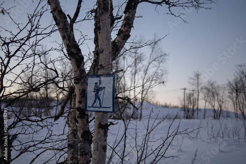 Winter wonderland in Swedish Lapland. Winter landscape from Kiruna, Luossuvaara area. photo