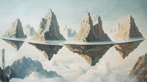 Surreal Floating Mountains: A Mirror Image in the Clouds photo