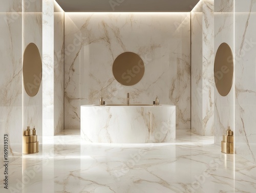 Elegant Modern Bathroom With Marble Walls and Gold Accents