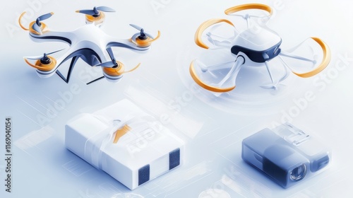 Wallpaper Mural Drones and delivery packages are showcased together on a sleek, modern surface with technology-focused elements Torontodigital.ca