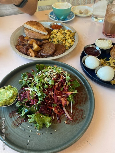 Friends food plates at brunch