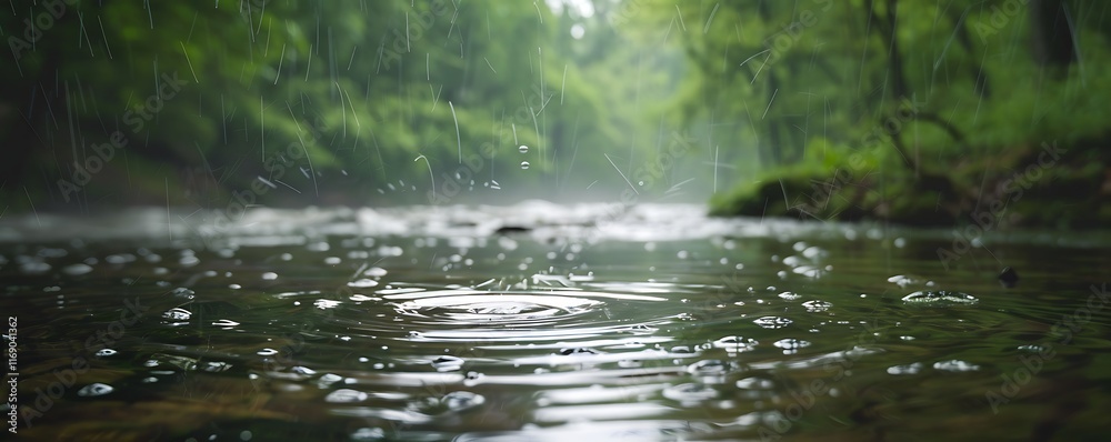 Fototapeta premium raindrops quiet river greenery