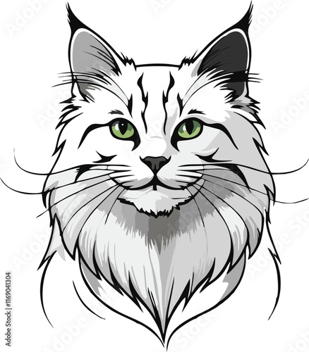 Siberian cat line vector illustration white background