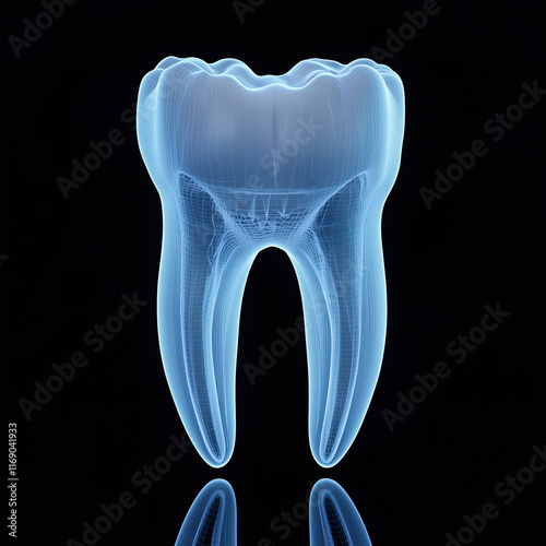 Obraz na płótnie 3D X-ray model of a tooth with a blue glow on a black background w salonie