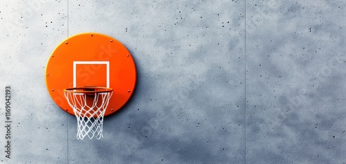 Minimalist basketball backboard and hoop on rough gray concrete wall urban sports theme highlighting simplicity and raw athleticism