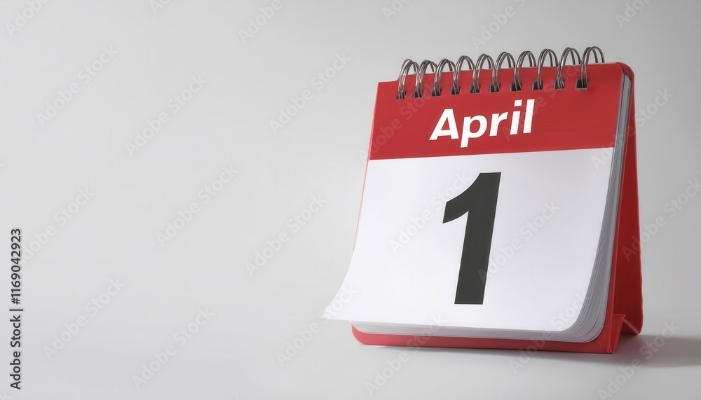 April 1st Desk Calendar with Red Header Flipping Pages. Perfect Symbol for April Fool's Day Pranks, Celebrations, and Humor Traditions. Fun and Creative Use Ideas for Social Media Marketing Campaigns