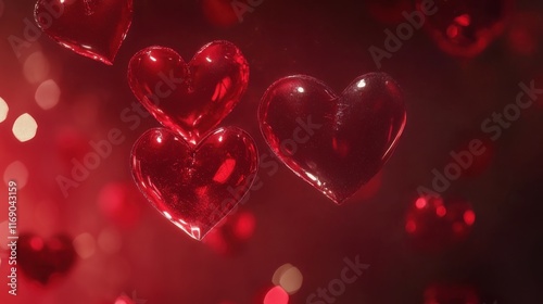 Colorful red hearts floating in the air create a romantic atmosphere for celebrations
