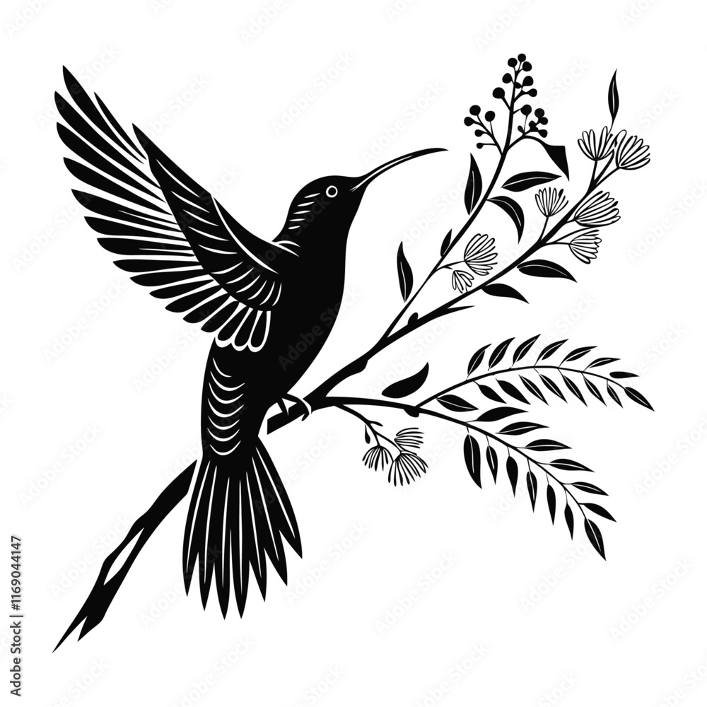 Fototapeta premium Hummingbird silhouette on a white background