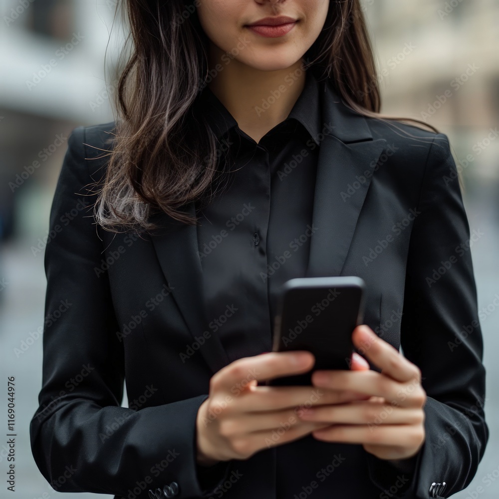 Business professional engaged with smartphone urban street candid photography modern environment close-up view digital communication Business professional engaged with smartphone urban street candid photography modern environment close-up view digital communication