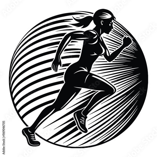 A silhouette of a woman sprinting, with dynamic lines emphasizing speed and determination.
