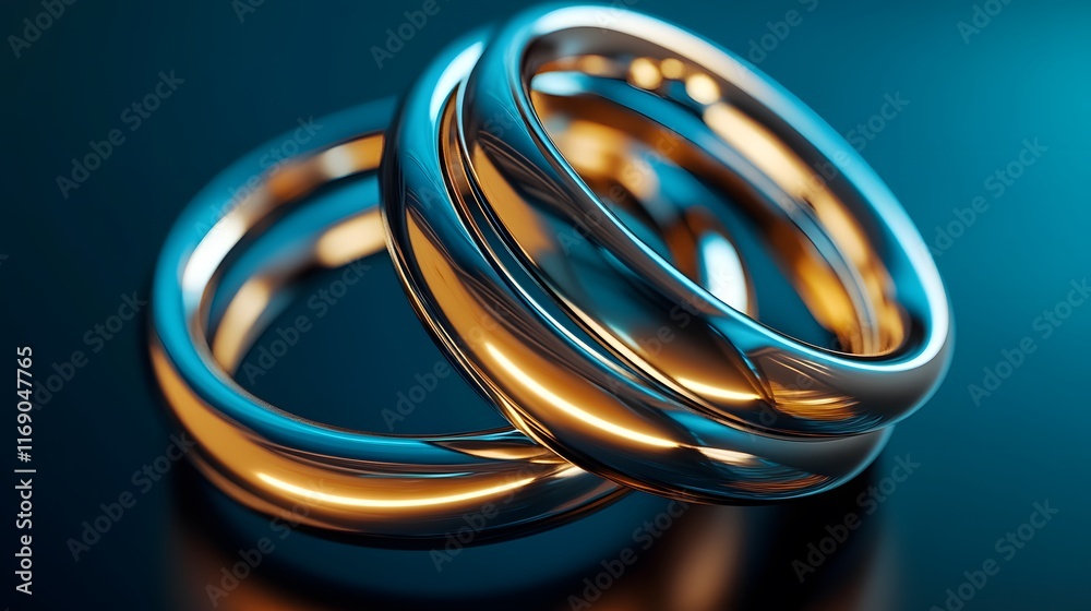 Two Intertwined Metallic Rings Reflecting Light Two Intertwined Metallic Rings Reflecting Light